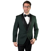 Men’s 3 Piece Tailored Fit Tuxedo with Peak Lapel and Black Pants - Hunter Green