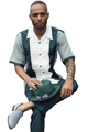 Houndour Collection: Men's Houndstooth with Color Block Walking Suit Set In Emerald -2424