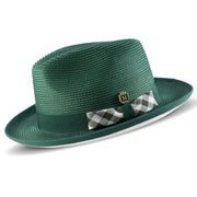 Vintage Charm Collection: Emerald White Bottom Fedora Dress Hat with Plaid Grosgrain Ribbon