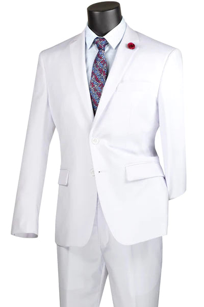 White Two Piece Suit|Collarless Blazer+Straight Pants