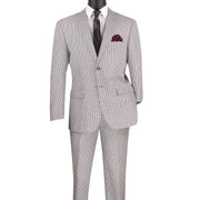 Men's Black Seersucker Stripe Modern Fit 2-Piece Suit with Adjustable Waistband