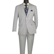 Men's Green Seersucker Stripe Modern Fit 2-Piece Suit with Adjustable Waistband