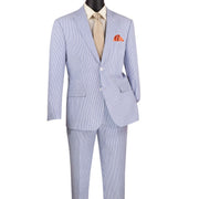 Men's Navy Seersucker Stripe Modern Fit 2-Piece Suit with Adjustable Waistband