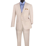 Men's Tan Seersucker Stripe Modern Fit 2-Piece Suit with Adjustable Waistband