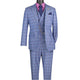 Blue 3-Piece Windowpane Plaid Modern Fit Suit with Adjustable Waistband