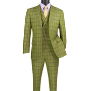 Moss 3-Piece Windowpane Plaid Modern Fit Suit with Adjustable Waistband