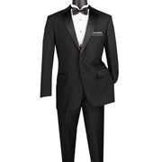 Black 2-Piece Single Breasted Tuxedo with Satin Trim Pants and Adjustable Waistband