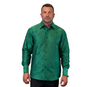 Men’s Forest Green Fancy Woven Long Sleeve Dress Shirt
