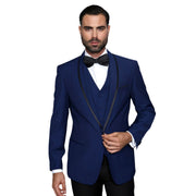 3-Piece Tailored Fit Wool Suit with Bow Tie and Flat Front Pants - Sapphire