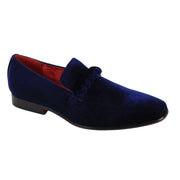 Men's Velvet Plain Toe Smoker Shoes with Braided Strap - Navy