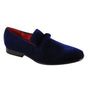 Vignus Collection: Men's Velvet Plain Toe Smoker Shoes with Braided Strap in Navy