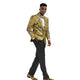 Floral Shawl Collar Single-Breasted Blazer with Bow Tie - Gold by Tazzio