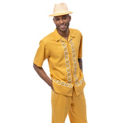 Gold Geometric Front Short Sleeve Walking Suit Set - Classic Fit