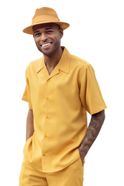 Montique 2 Piece Short Sleeve Solid Walking Suit Set - Gold