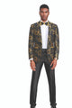 Brillante Collection: Men's Floral Pattern Blazer With Interior Pic Stitching in Gold