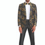 Brillante Collection: Men's Floral Pattern Blazer With Interior Pic Stitching in Gold