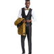 Men's Paisley Shawl Collar 3-Pc Suit In Gold/black- Skinny Fit by Tazzio