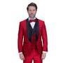 Slickora Collection: Red 3-Piece Fancy Lace Tuxedo with Double-Breasted Vest