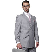 Men’s Double-Breasted Regular Fit 3 Piece Suit with Pleated Pants - Grey
