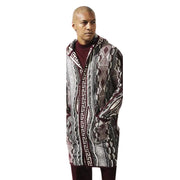 Grey Hooded Wool Blend Longline Sweater Jacket with Faux Fur Trim