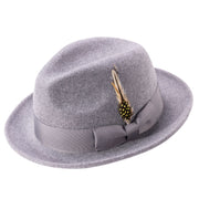 Grey 2" Snap Brim Crushable Wool Felt Pinch Crown Fedora Hat by Montique