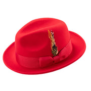 Red 2" Snap Brim Crushable Wool Felt Pinch Crown Fedora Hat by Montique