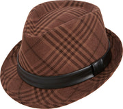 Brown Argyle Snap Stingy Brim Fedora Hat