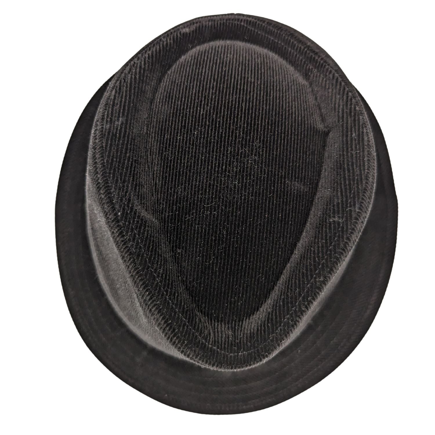 Top view corduroy fedora hat showing textured crown