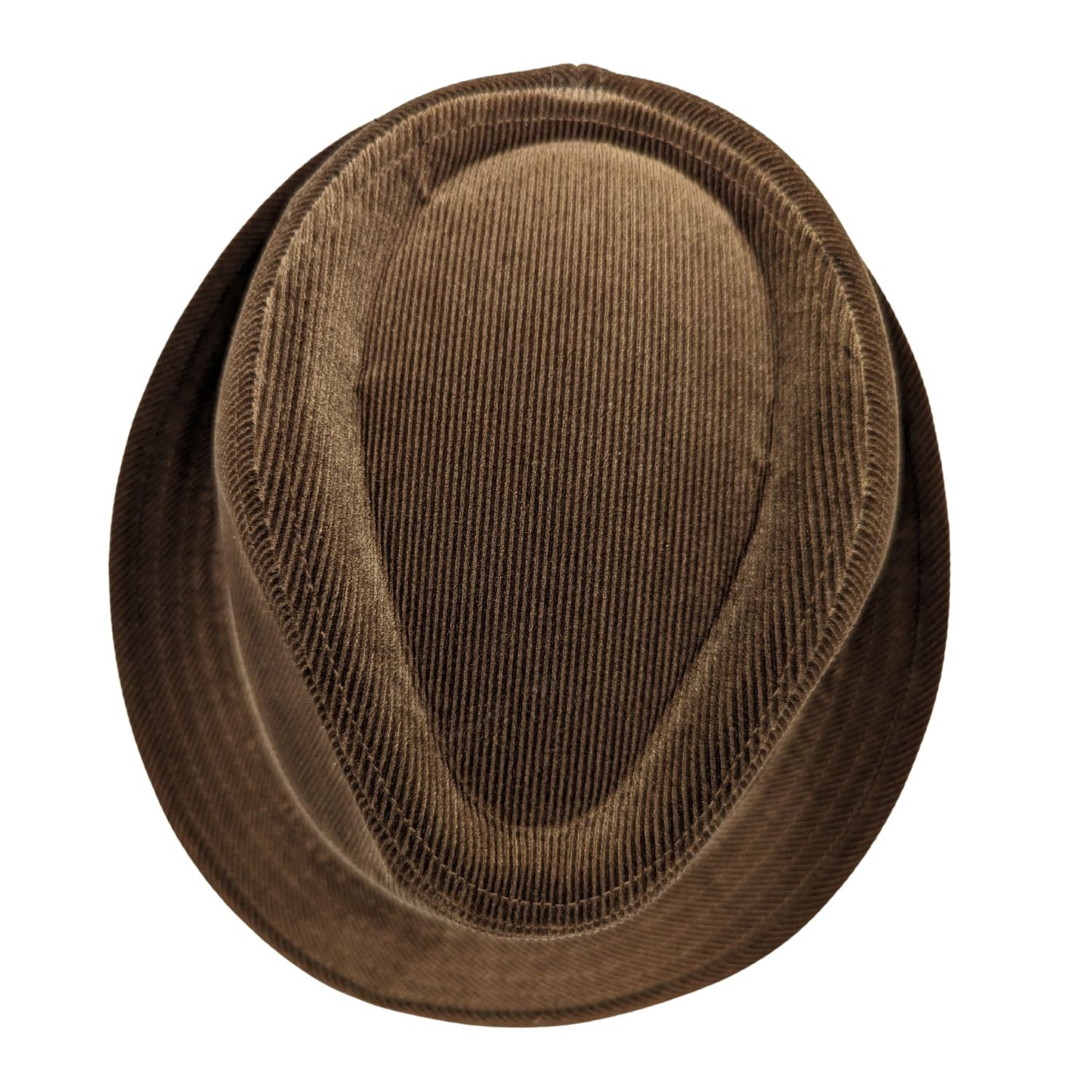 Top view stingy brim fedora hat in khaki
