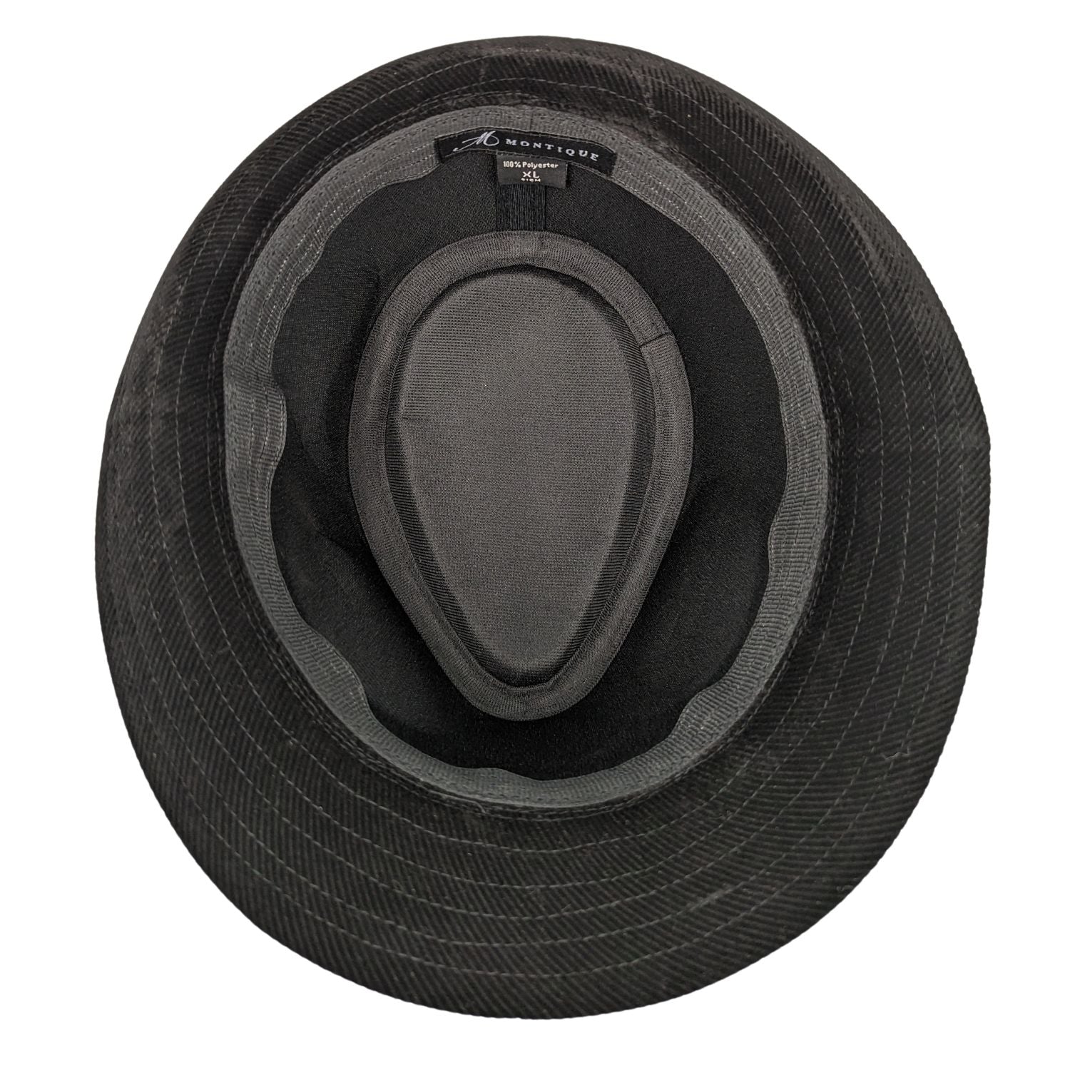 Interior view of fedora hat showing unlined construction
