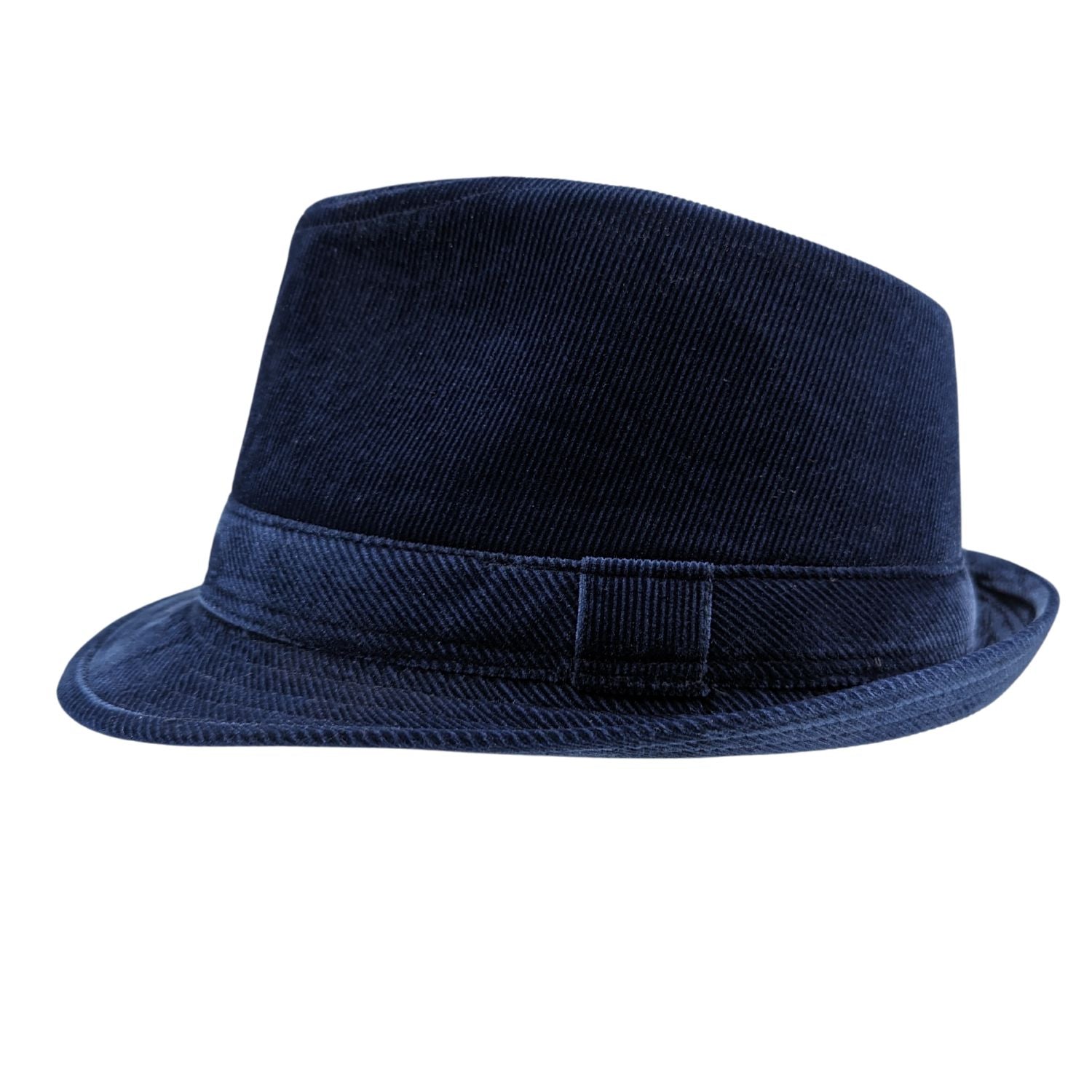 Close-up corduroy texture cobalt fedora hat