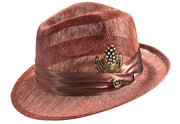 Wine Sinamay Pinch Front Fedora - Vintage Montique Lightweight Dress Hat