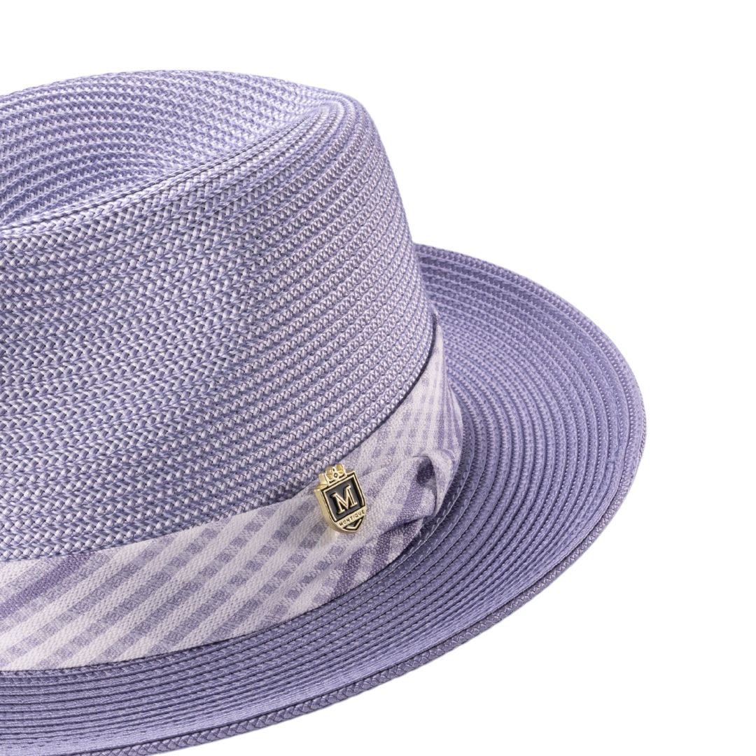 gunmetal Montique fedora hat with 2.5 inch brim and woven texture