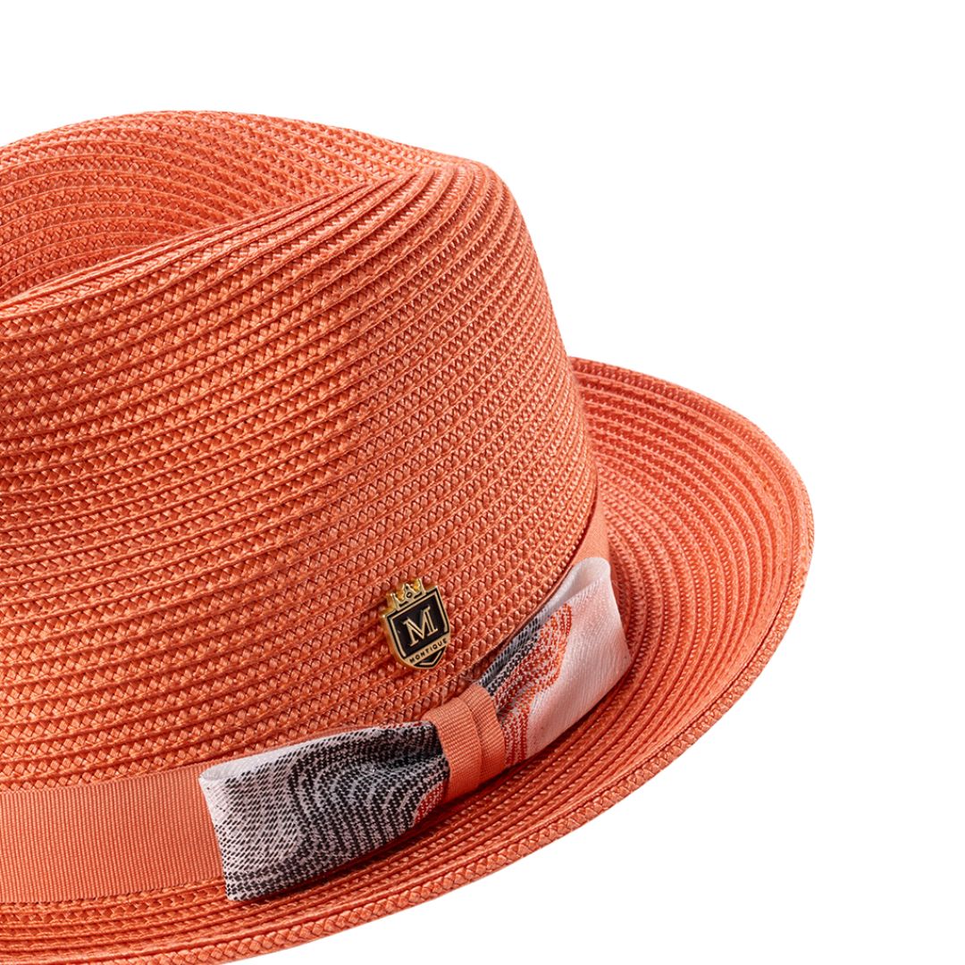 Close-up wave pattern texture on salmon fedora hat