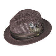 Men's Brown Mesh Fedora Hat - Montique Pinch Crown Fedora -H-34