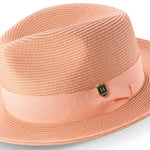 Aurorify Collection: Peach Braided Wide Brim Pinch Fedora Matching Grosgrain Ribbon Hat