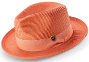 Salmon Braided Wide Brim Pinch Crown Fedora Hat with Matching Grosgrain Ribbon