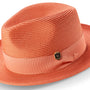Aurorify Collection: Salmon Braided Wide Brim Pinch Fedora Matching Grosgrain Ribbon Hat