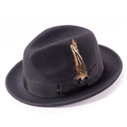 Black 2" Snap Brim Crushable Wool Felt Pinch Crown Fedora Hat by Montique