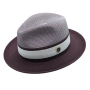 Mens Wine Two Tone Wide Brim Straw Fedora Hat by Montique