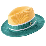 Emerald and Gold Three Tone Fedora Hat by Montique