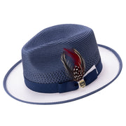 Navy and White Two-Tone Ventilated Fedora Hat by Montique