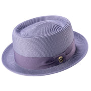Gunmetal Pork Pie Straw Hat Short Brim with Grosgrain Band by Montique