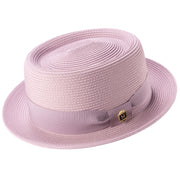 Mauve Pork Pie Straw Hat Short Brim with Grosgrain Band by Montique