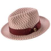 Burgundy White Woven Patterned Fedora Hat with Grosgrain Band