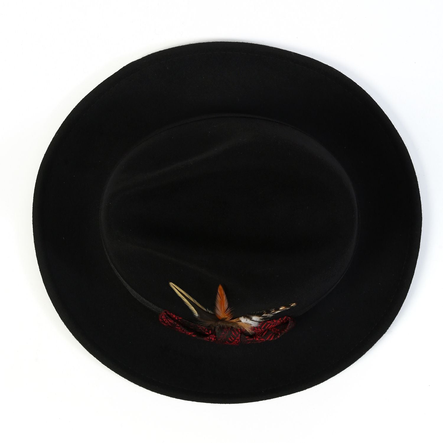 top view black wide brim felt hat
