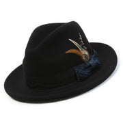 Black and Blue Wide Brim Wool Felt Fedora Hat by Montique