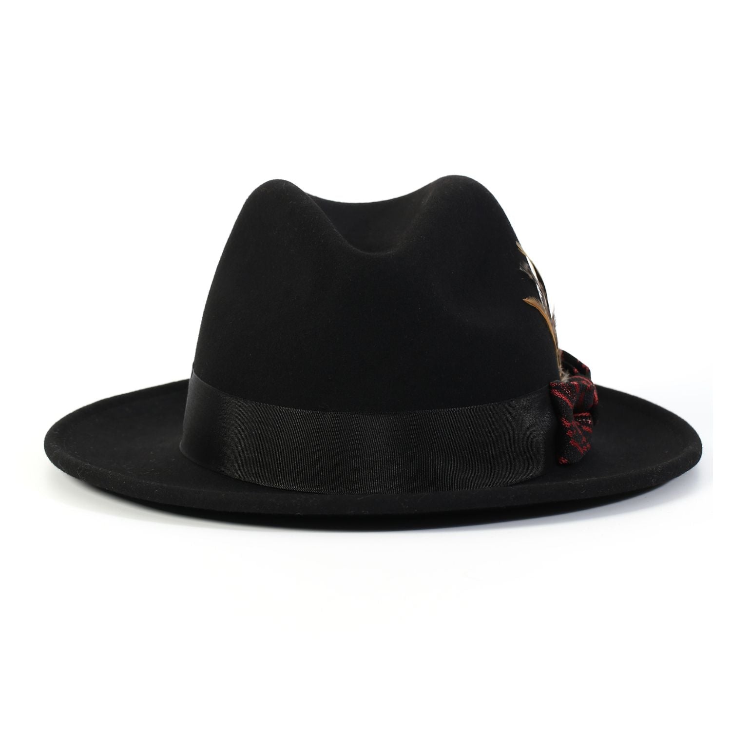 front view black wide brim felt hat