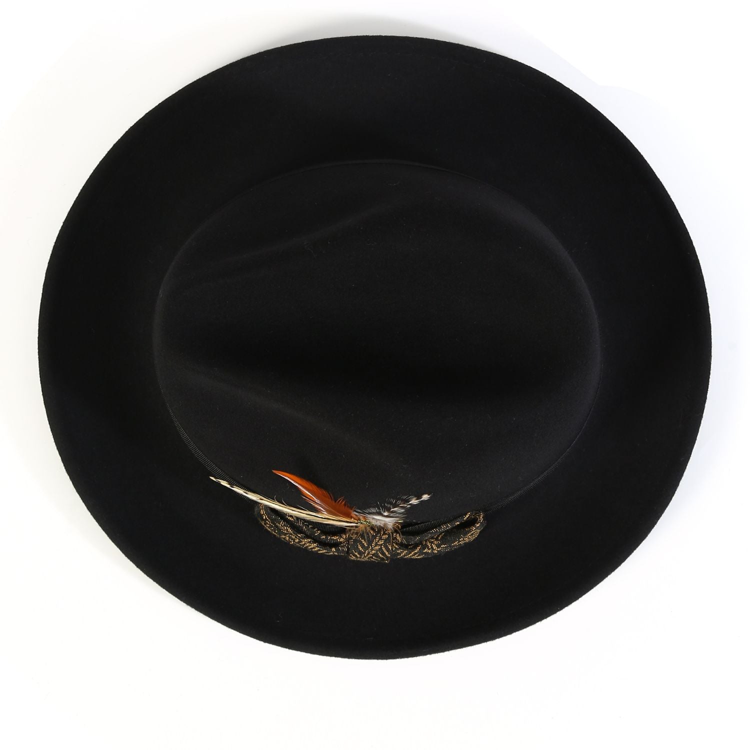top view black wide brim felt hat
