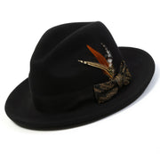 Black and Khaki Wide Brim Wool Felt Fedora Hat by Montique